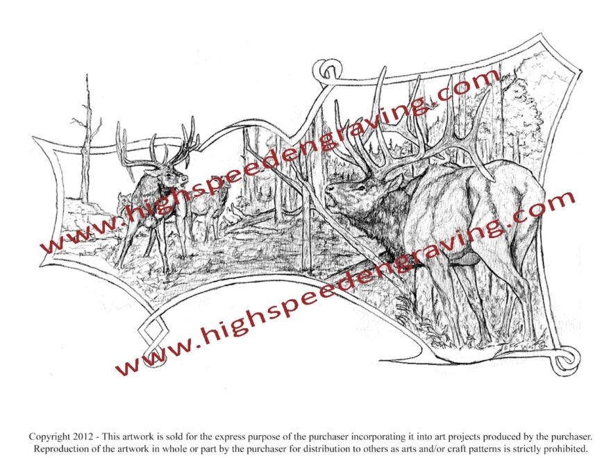 Gunstock Artwork Bull Elk Drawing High Speed Engraving Power Carving Hand Engraving