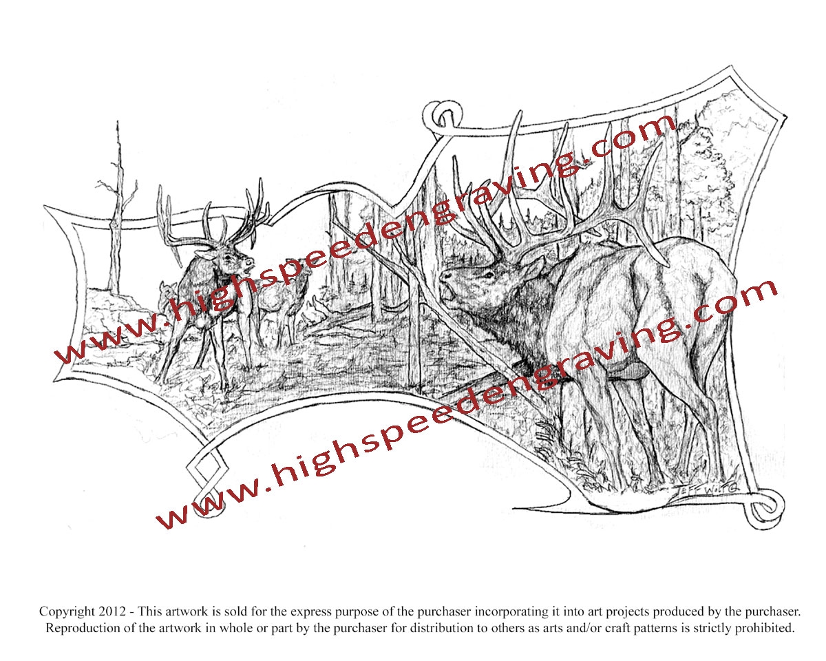 Gunstock Artwork Bull Elk Drawing High Speed Engraving Power Carving Hand Engraving