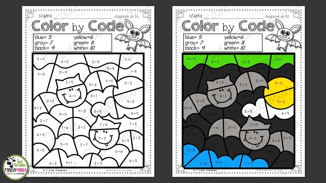 Halloween Math Color By Number Activities 1st Grade Pandamania