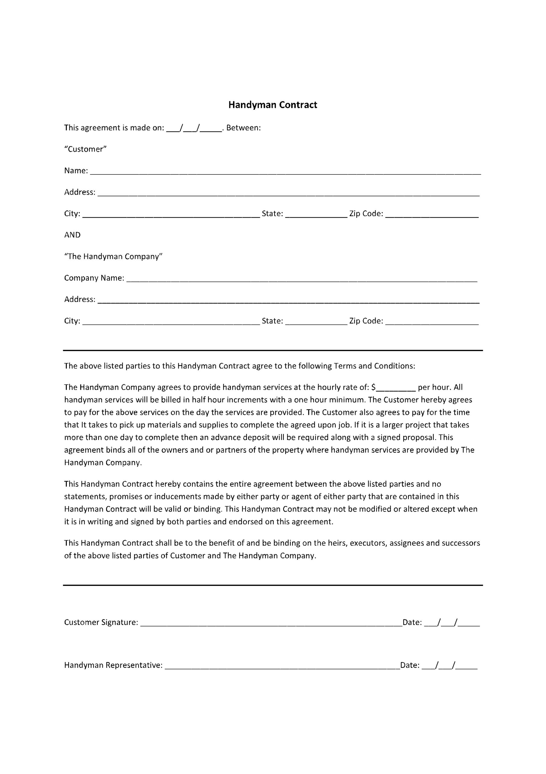 Handyman Contract Template Get Free Sample CocoSign