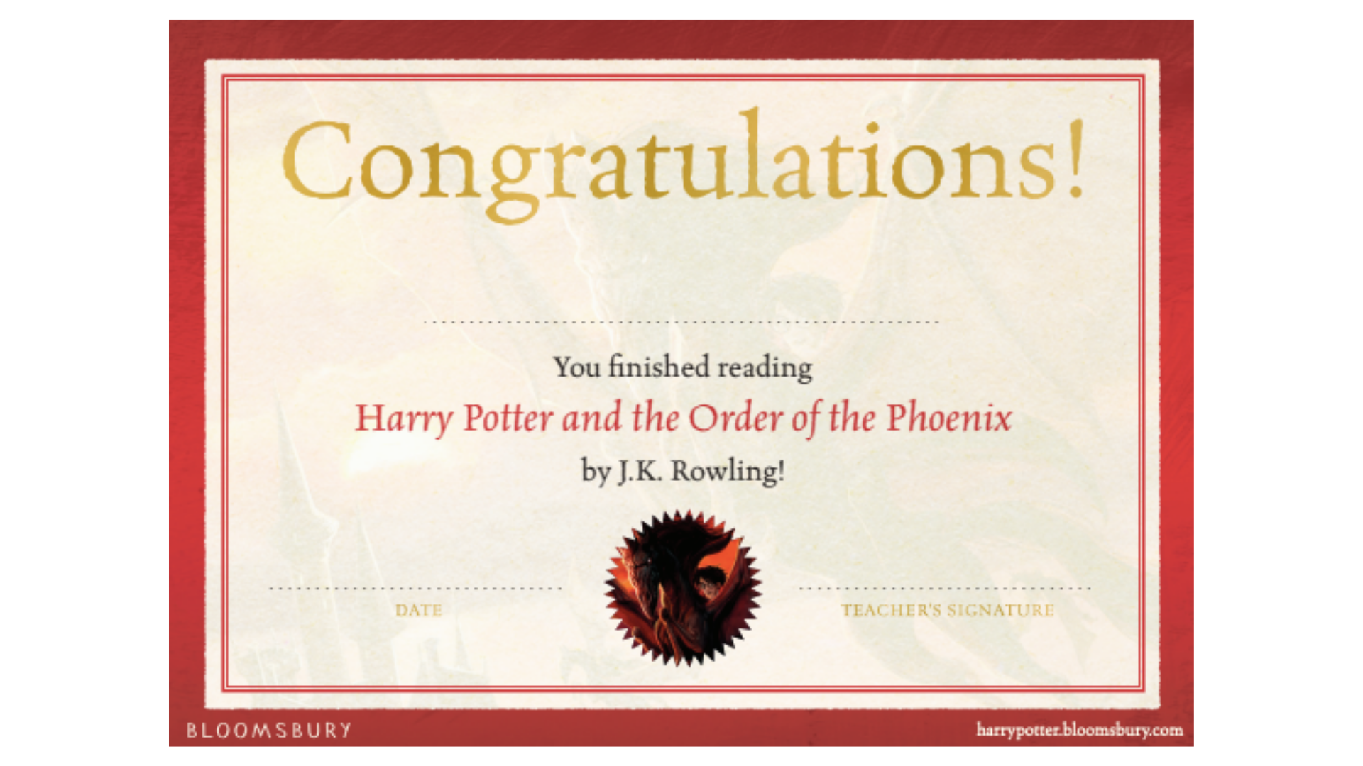 Harry Potter FREE Reading Reward Certificates