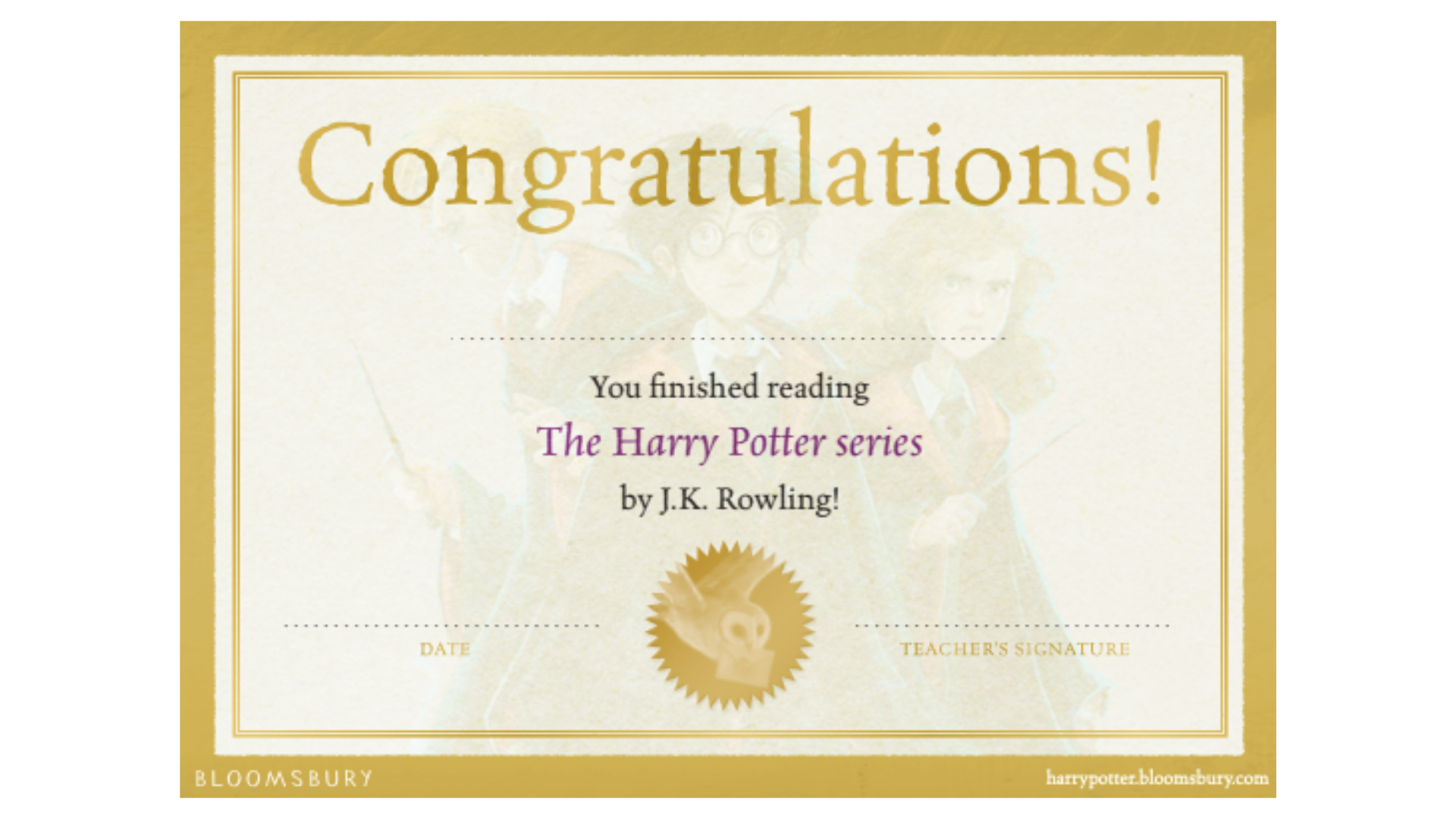 Harry Potter FREE Reading Reward Certificates