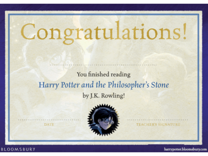 Harry Potter FREE Reading Reward Certificates
