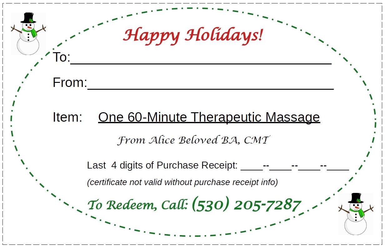 Printable Massage Gift Certificates And To Email