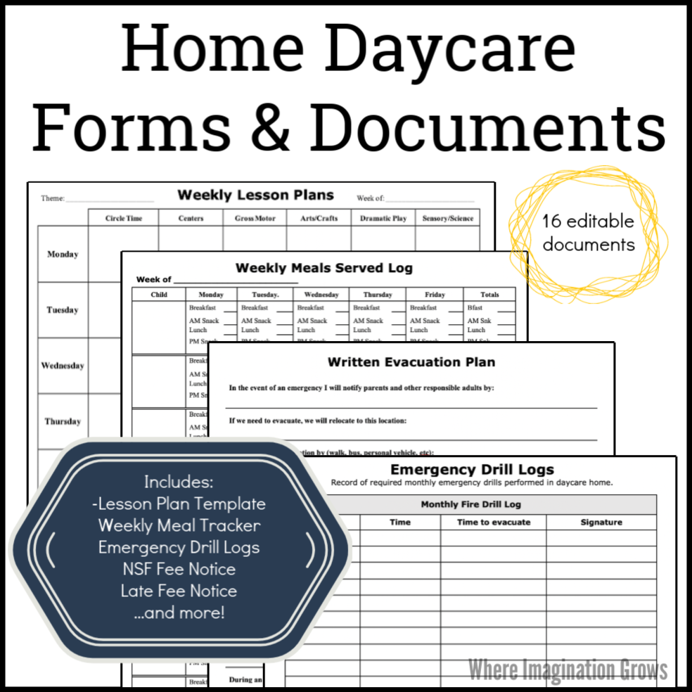 Home Daycare Business Forms Set 2 Where Imagination Grows