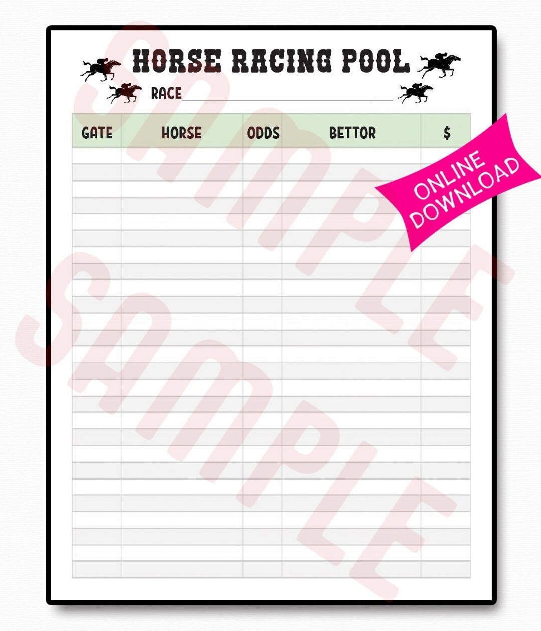 Horse Racing Pool Printable For Kentucky Derby Belmont Stakes Preakness Breeders Cup Pools Place Your Bets Horse Racing Party Bettor Etsy
