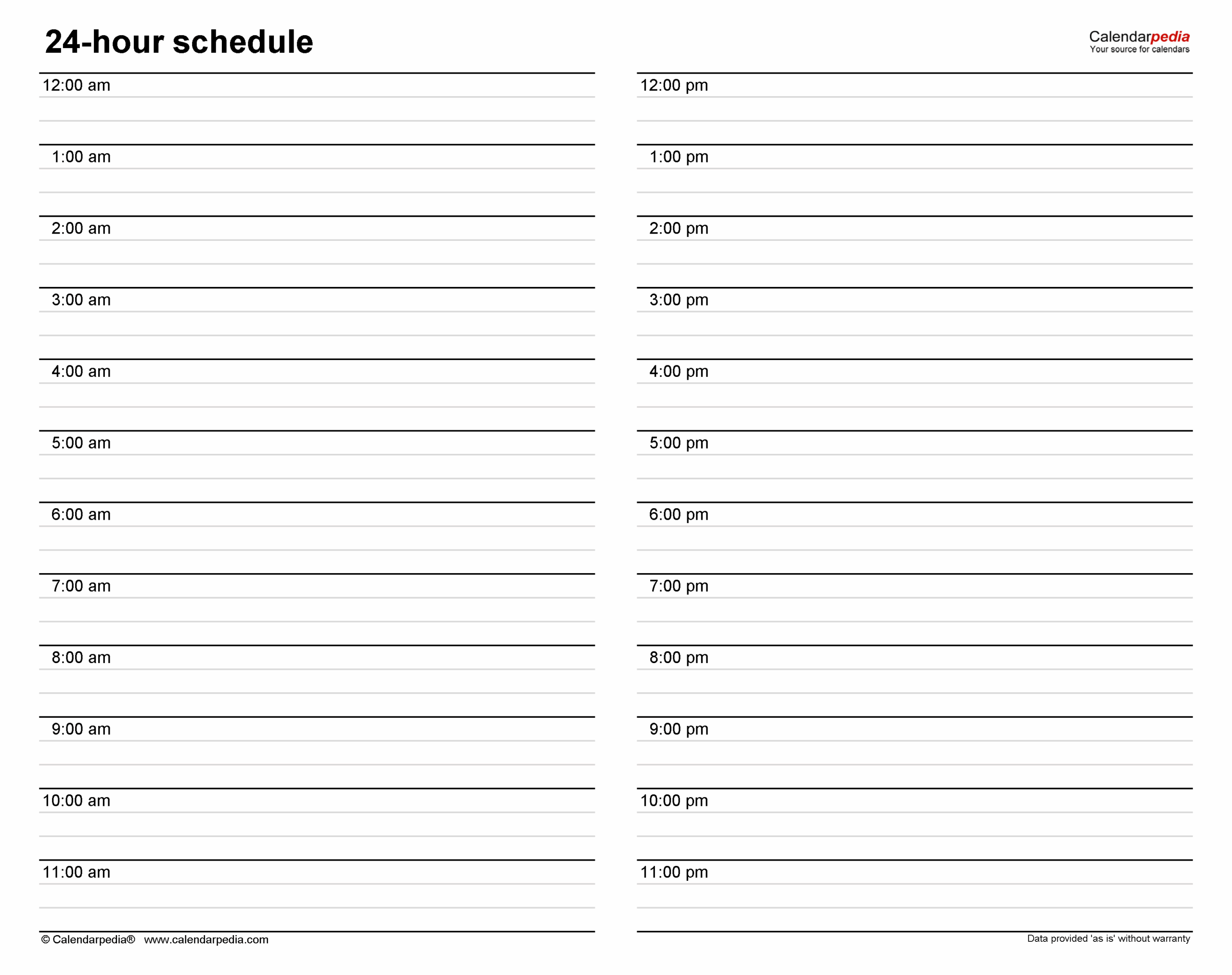 Printable Daily Hourly Schedule Template
