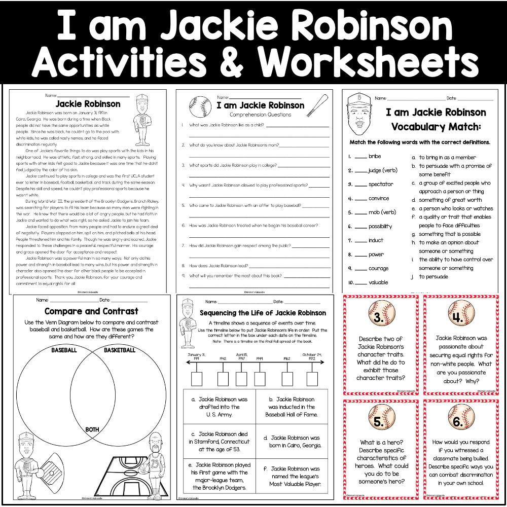 I Am Jackie Robinson Activities Brad Meltzer Literature Unit Worksheets Library
