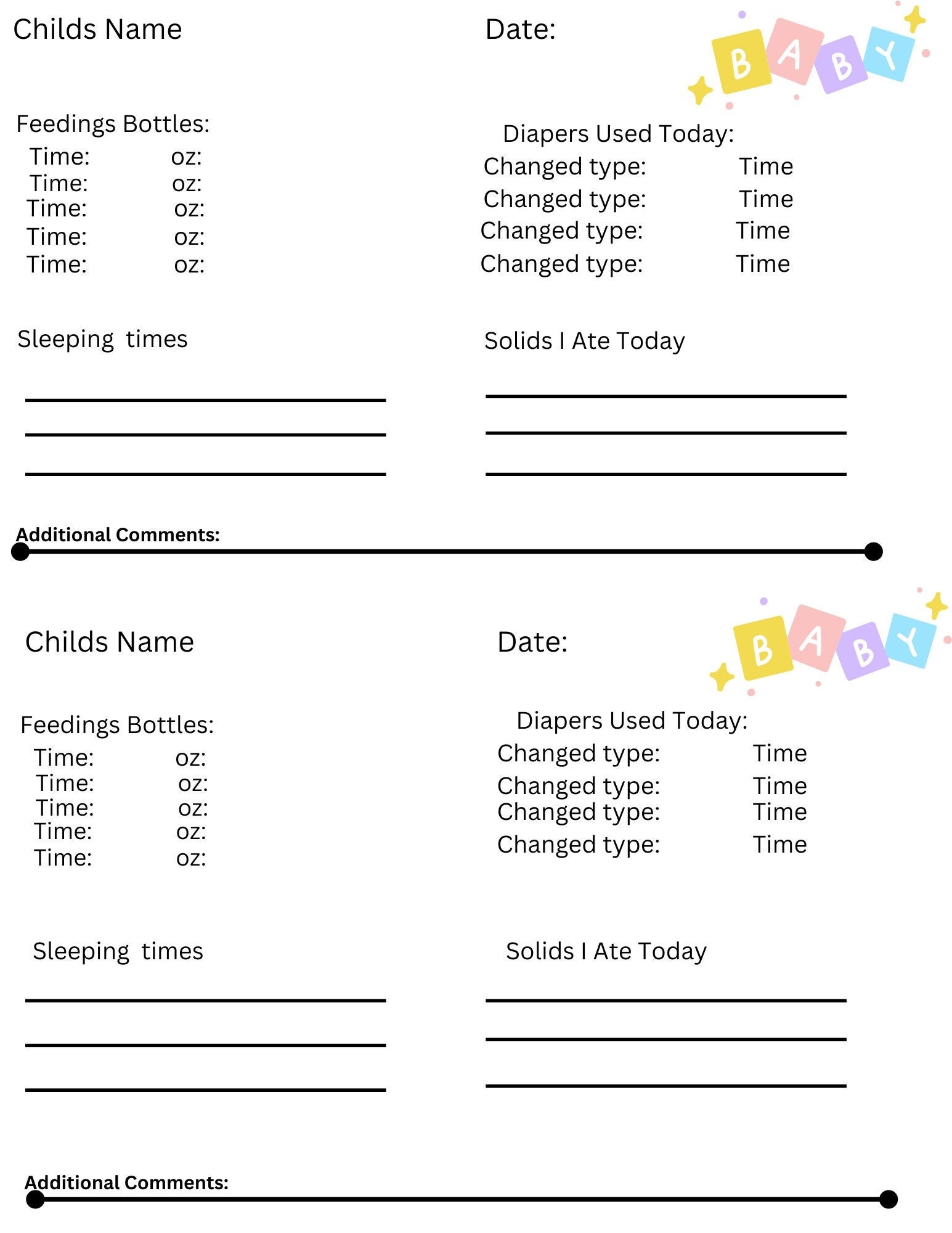 Infant Daily Report Childcare Template Daycare Template Etsy