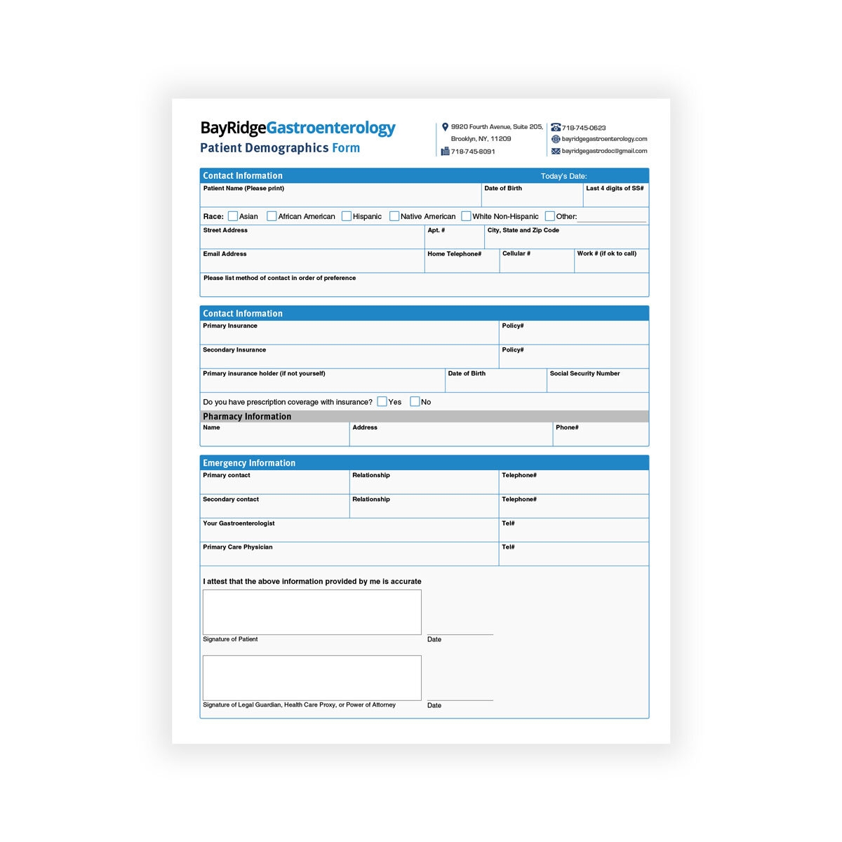 Printable Patient Demographic Update Form