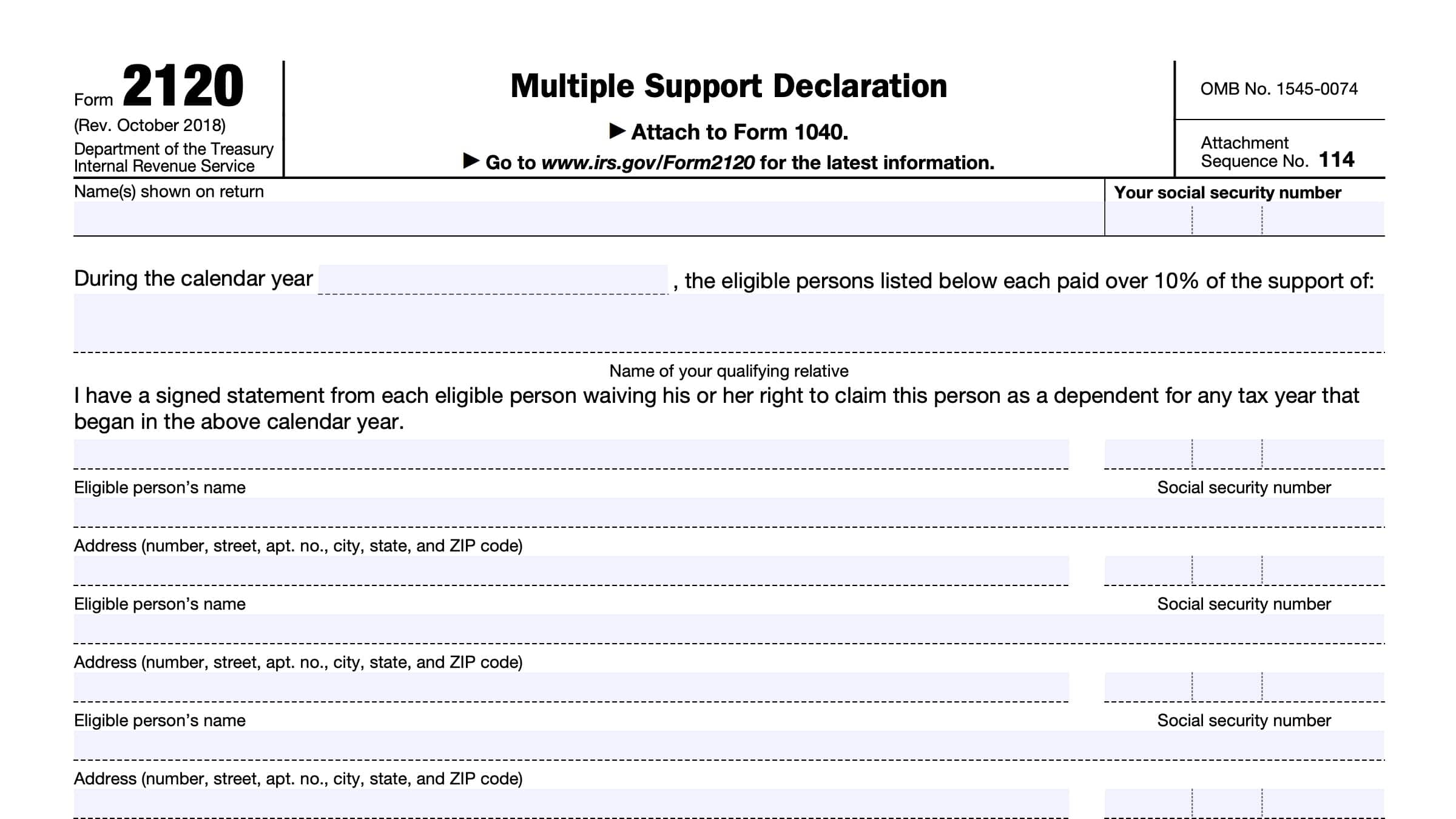 IRS Form 2120 Instructions Multiple Support Declaration