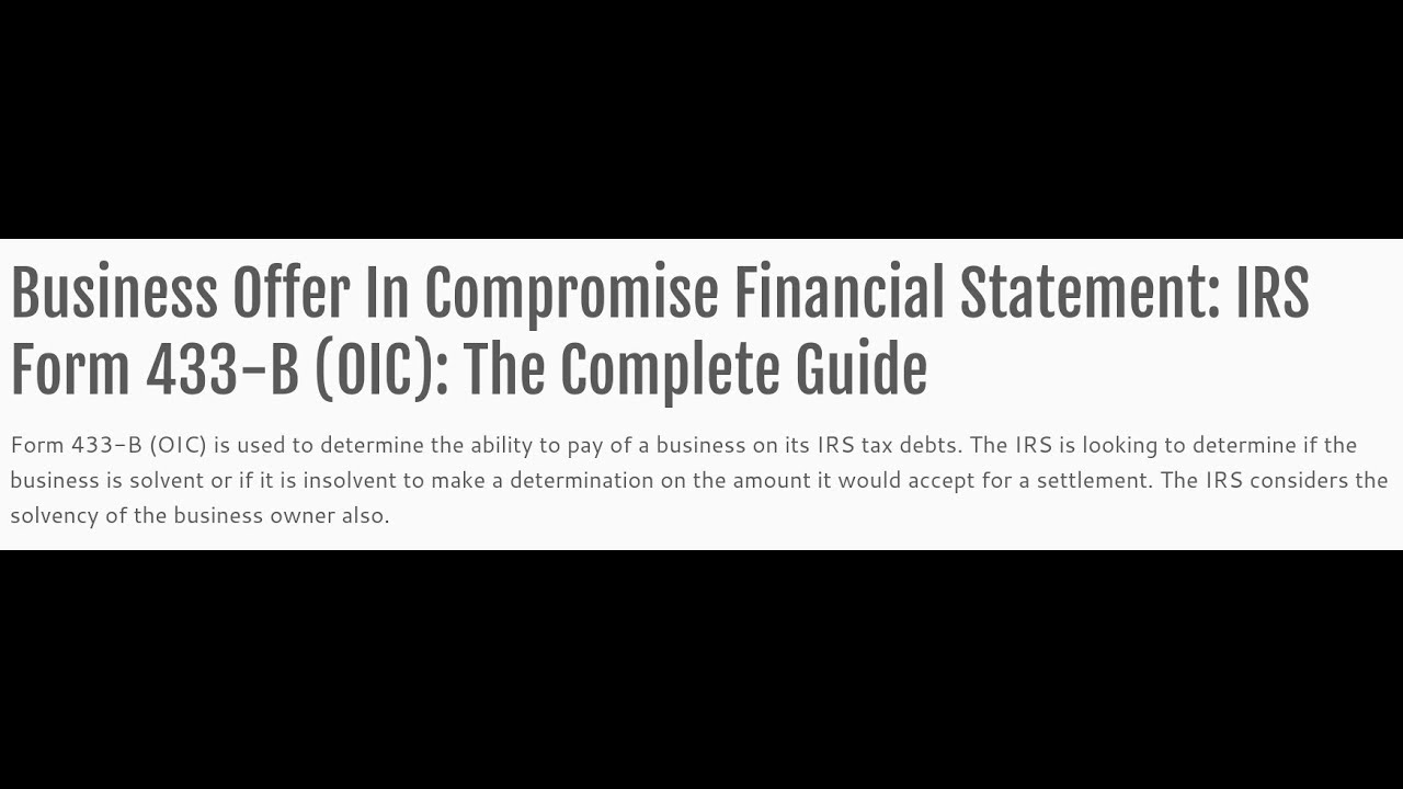 IRS Form 433 B OIC 2023 Version Instructions Business Offer In Compromise Tax Resolution Professionals A Nationwide Tax Law Firm 888 515 4829