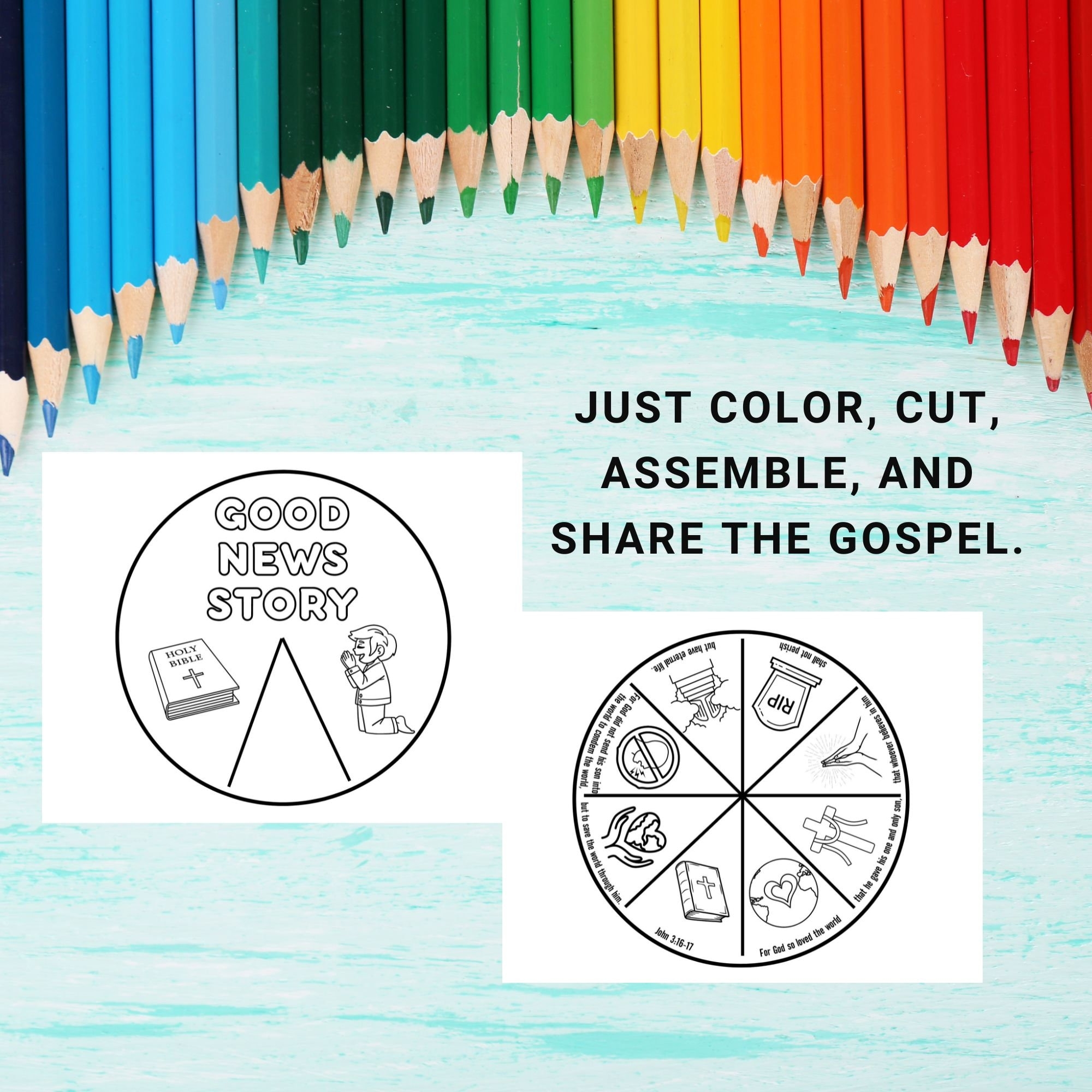 John 3 16 Coloring Wheel Kids Bible Lesson The Good News Printable Bible Activity Gospel Memory Game Sunday School Love Bible Verse Etsy