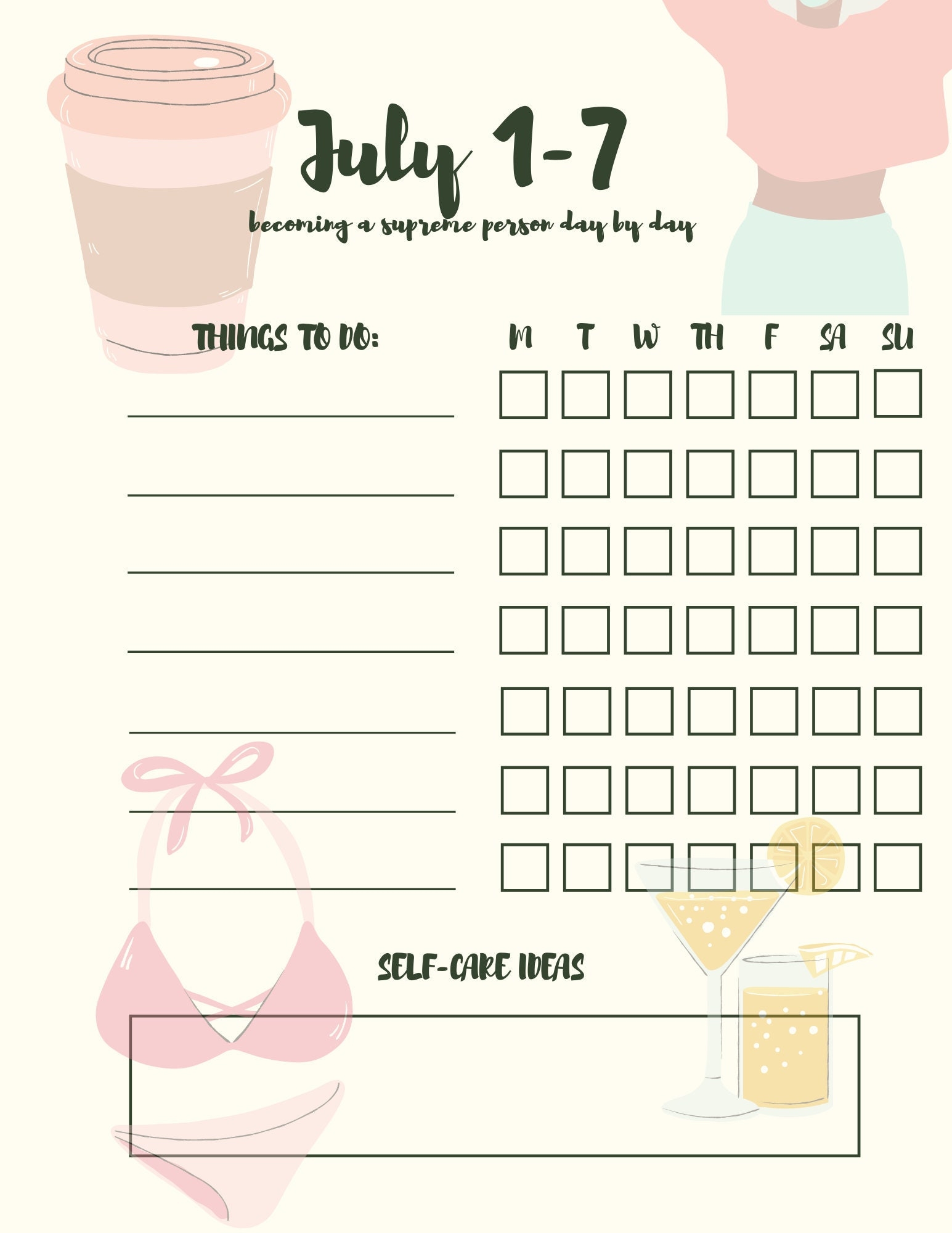 July 1 29 Weekly Planner Scheduler For Girls And Women Daily Activities Chores Day By Day Etsy
