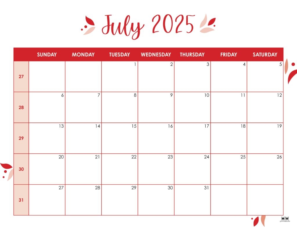 July 2025 Free Printable Calendar