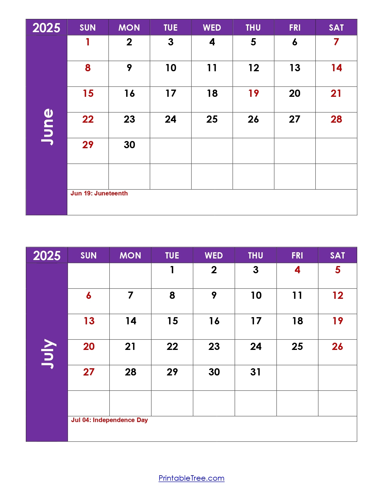 Printable June And July 2025 Calendar