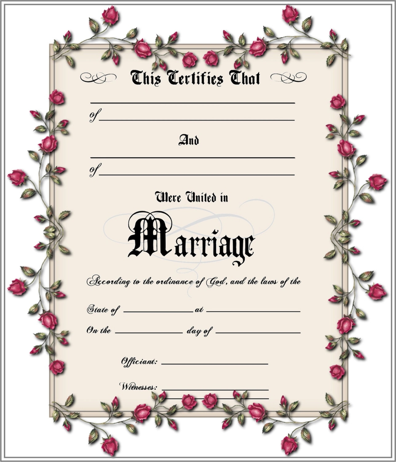 Keepsake Marriage Certificate Personalized Or Blank Etsy
