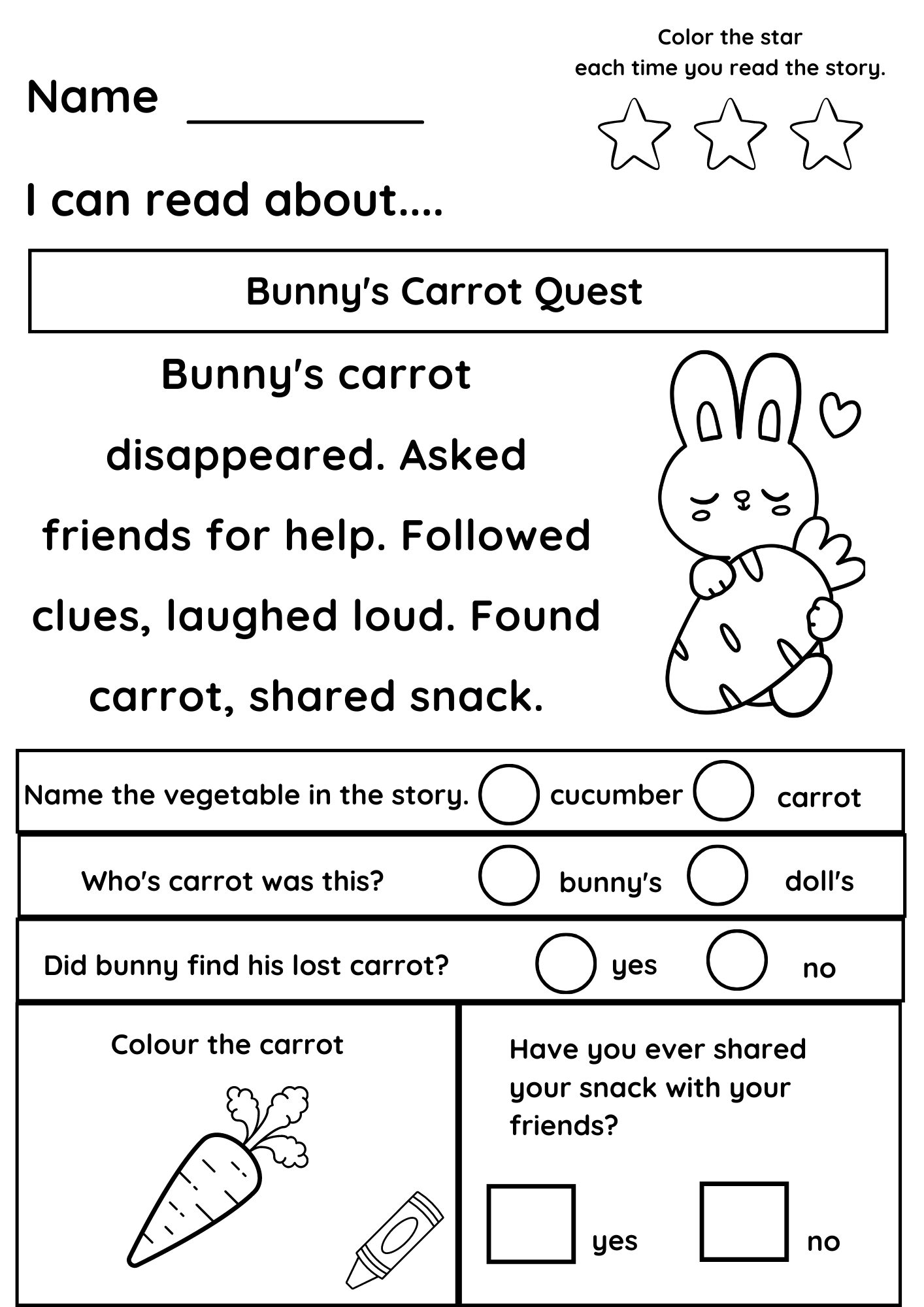 Free Printable Reading Comphension Worksheets For Kindergarten