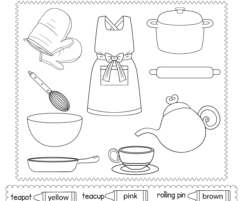 Kitchen Items Coloring Worksheet Free Printable Digital PDF