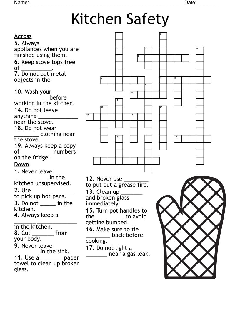 Kitchen Safety Crossword WordMint
