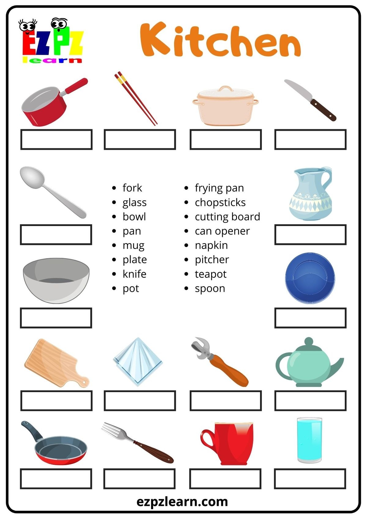 Kitchen Utensils Printable Worksheets
