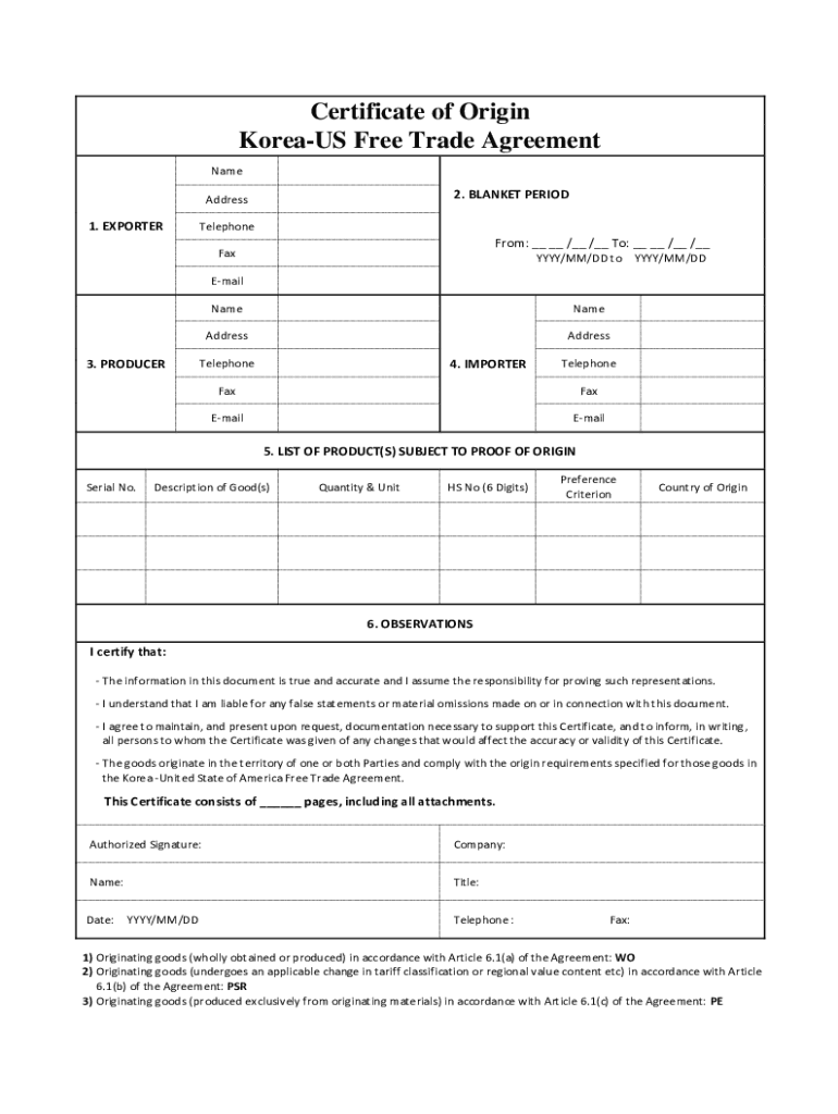 Korea Trade Agreement Form Fill Online Printable Fillable Blank PdfFiller