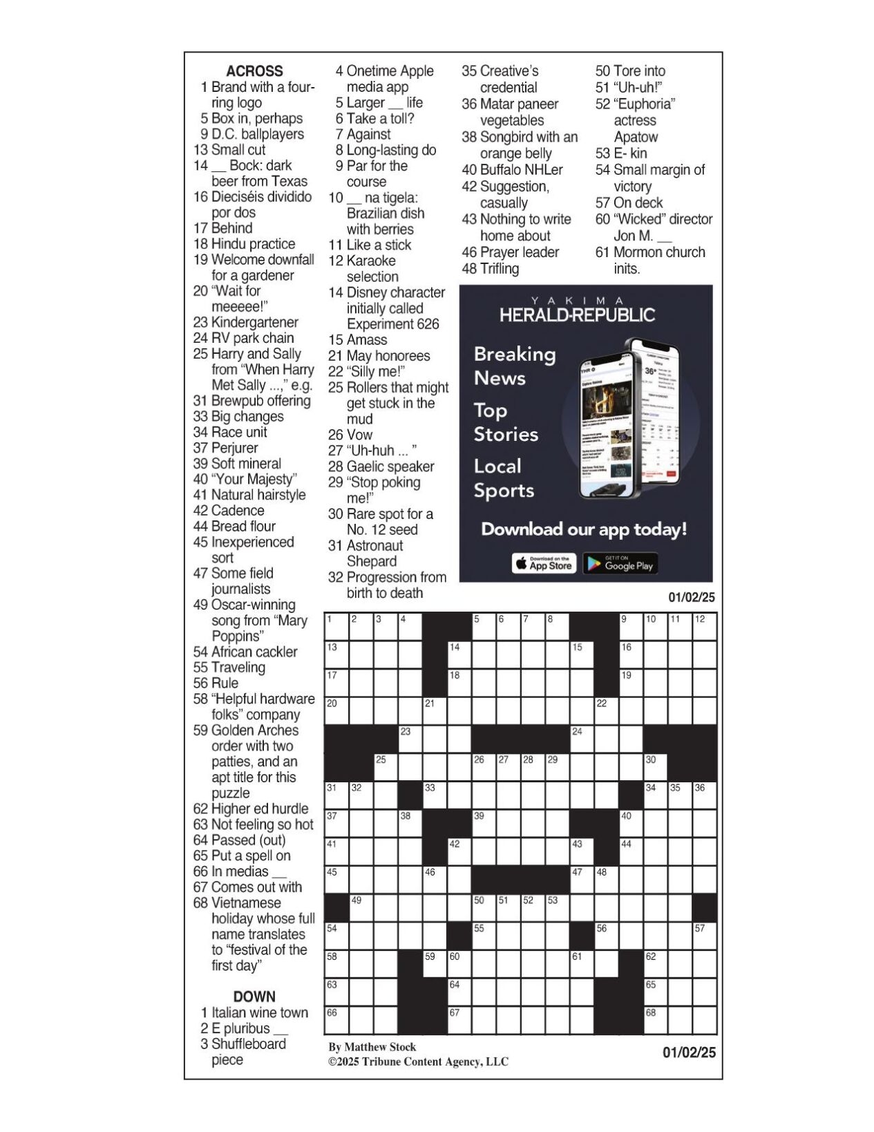 LA Times Crossword Jan 2 2025 Crosswords Yakimaherald