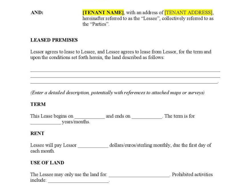 Land Lease Agreement Template Free Download Easy Legal Docs