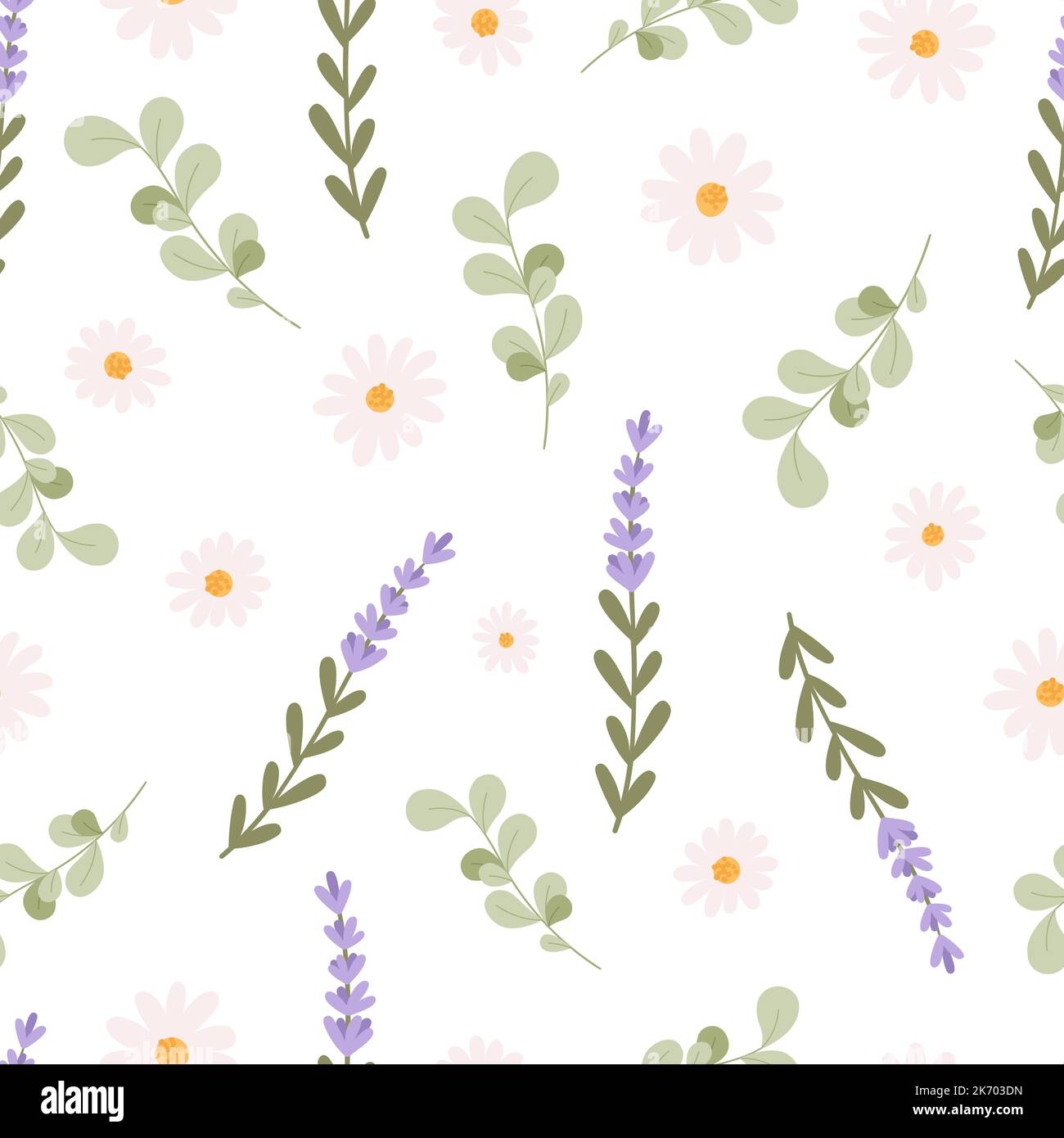 Lavender Chamomile Eucalyptus Seamless Pattern Cute Cozy Herbal Fabric Print Medicinal Herbs And Flowers Wild Meadow Herbs Vector Background Stock Vector Image Art Alamy