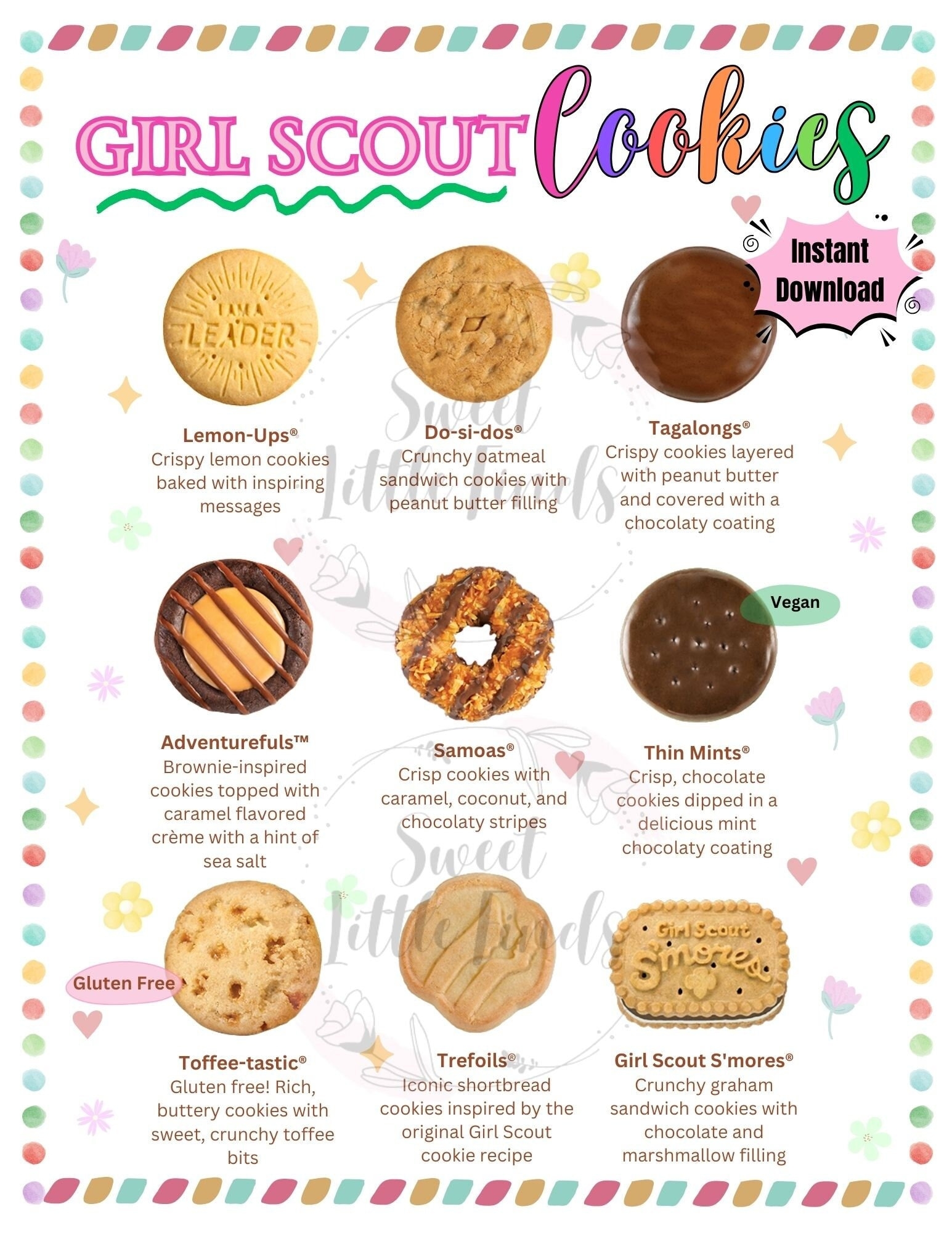 LBB Girl Scout Cookies Printable 2025 Cookie List Girl Scout Sign Cookie Booth Menu 8 5 x11 Printable PDF And JPEG No Prices Etsy