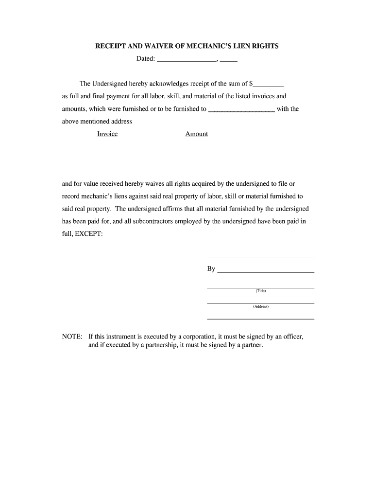 Lien Waiver For Homeowner Fill Online Printable Fillable Blank PdfFiller