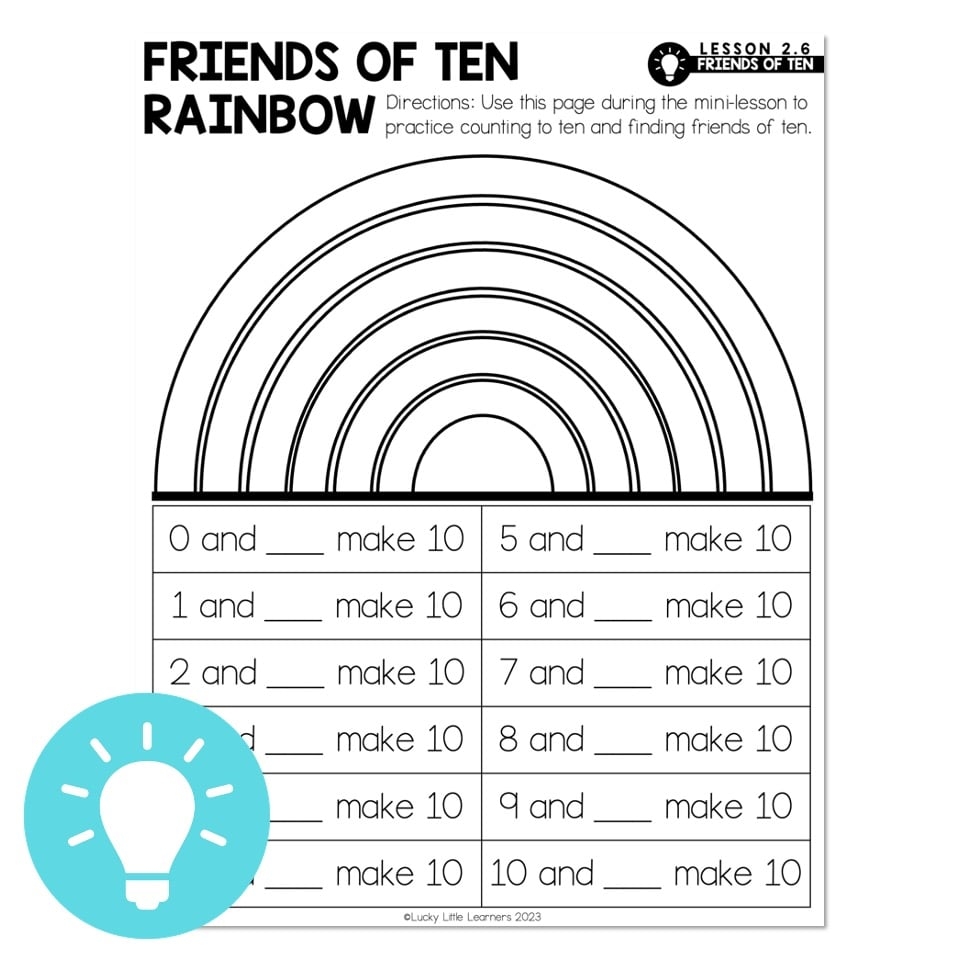 Lucky To Learn Math 1st Grade Lesson 2 6 Friends Of Ten Mini Lesson Friends Of Ten Rainbow Lucky Little Learners