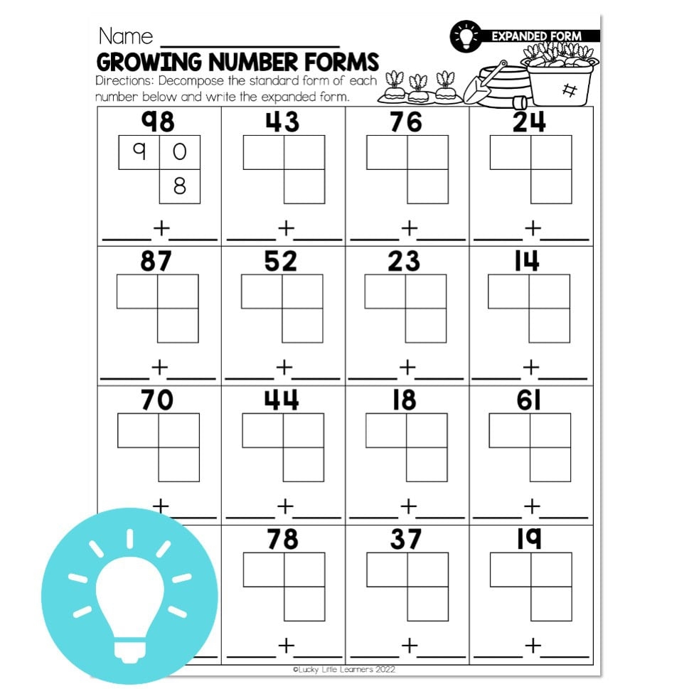 Lucky To Learn Math Two Digit Expanded Form Lesson 1 8 Mini Lesson Growing Number Forms Lucky Little Learners