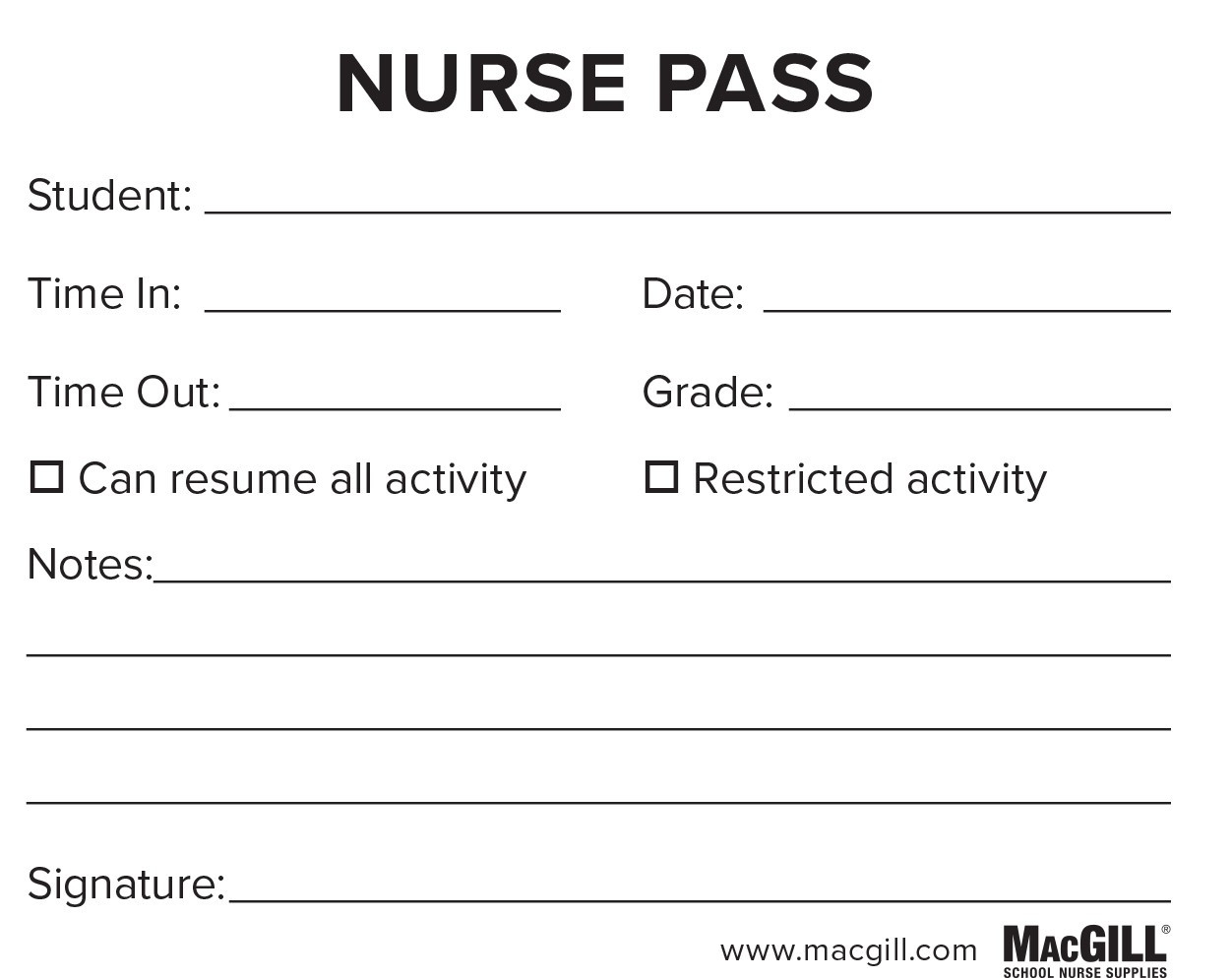 Free Printable School Nurse Forms