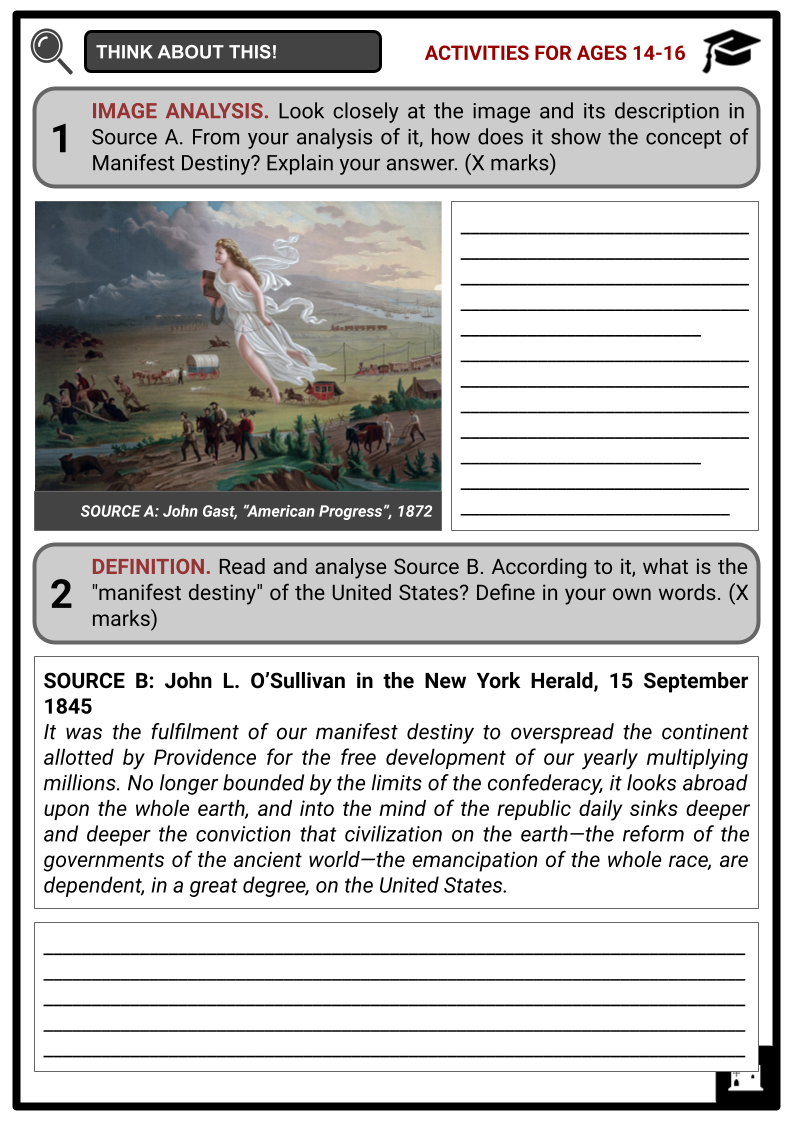 Manifest Destiny Nature Motivations Impact History Worksheets