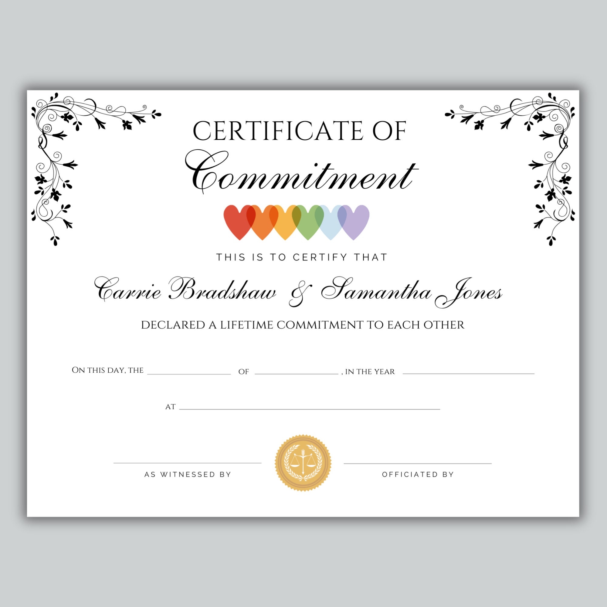 Free Printable Commitment Ceremony Certificate