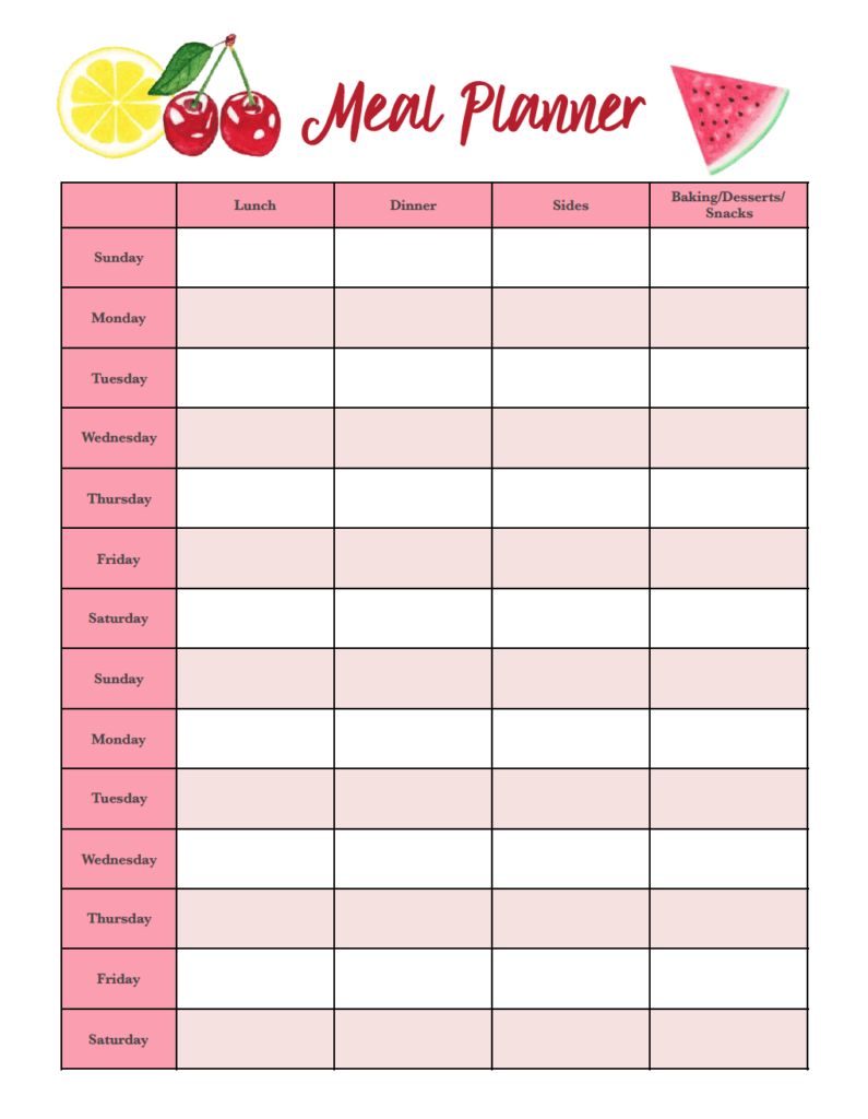 Menu Grocery Printables