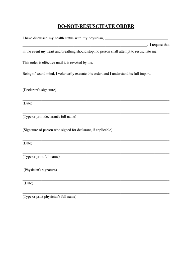 Printable Do Not Resuscitate Form For Indiana