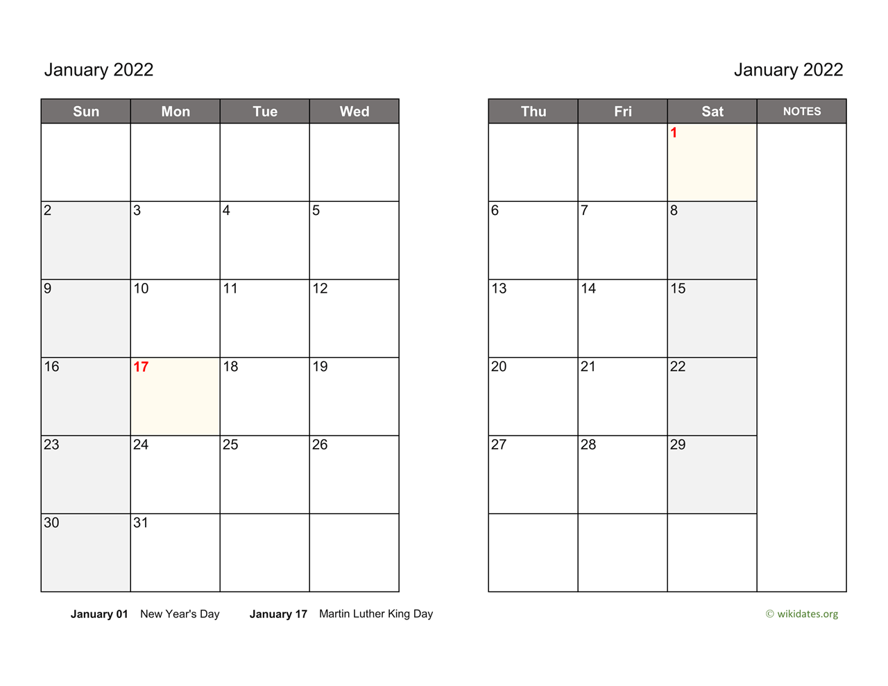 Month On Two Pages Free Printable