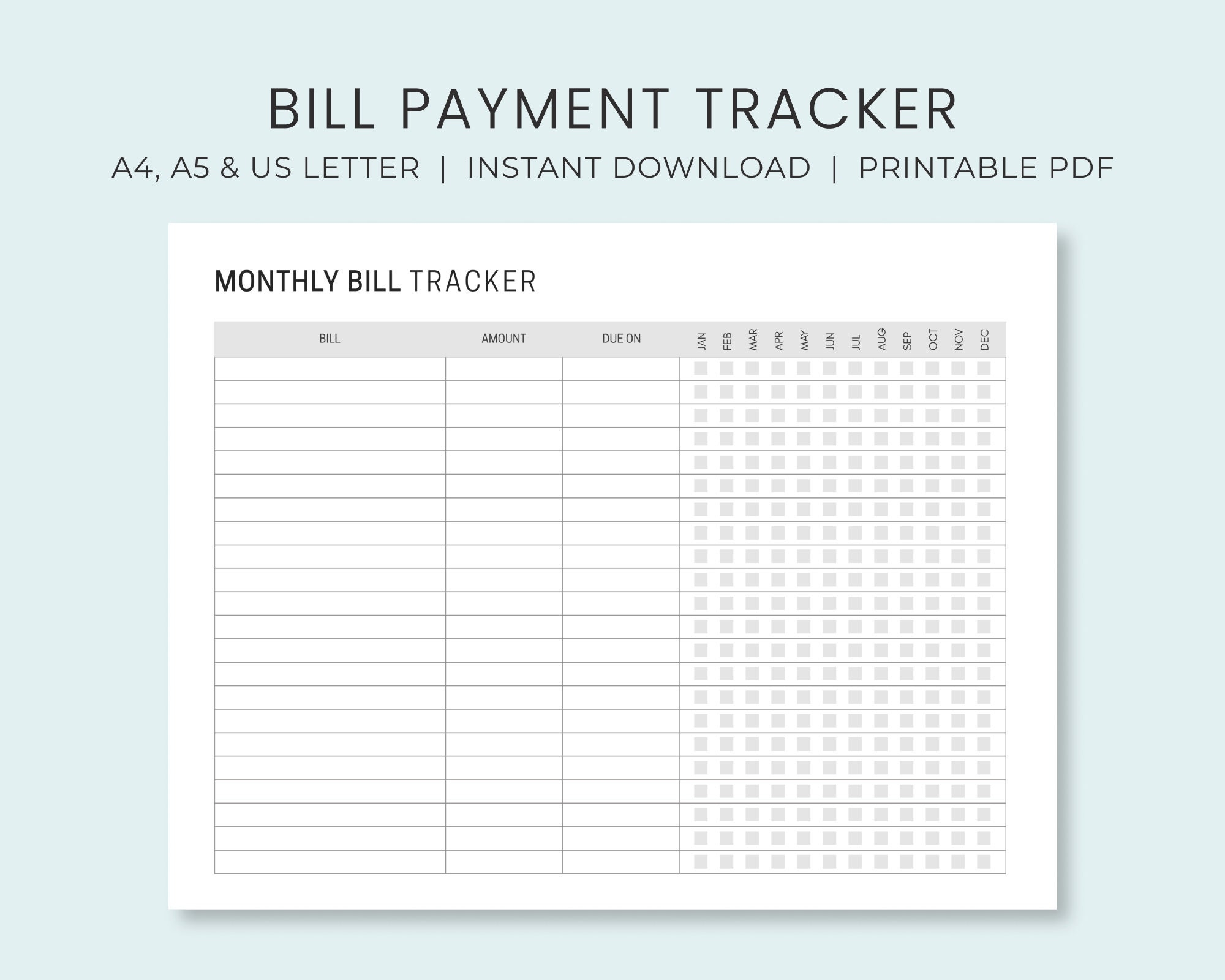 Monthly Bill Tracker Printable Bill Payment Tracker Bill Pay Checklist Organizer Budget Planner A4 A5 US Letter Instant Download Etsy