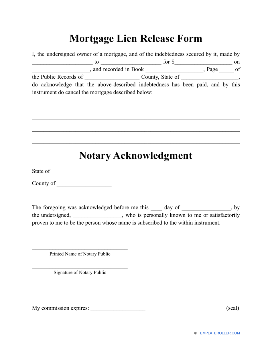 Mortgage Lien Release Form Fill Out Sign Online And Download PDF Templateroller