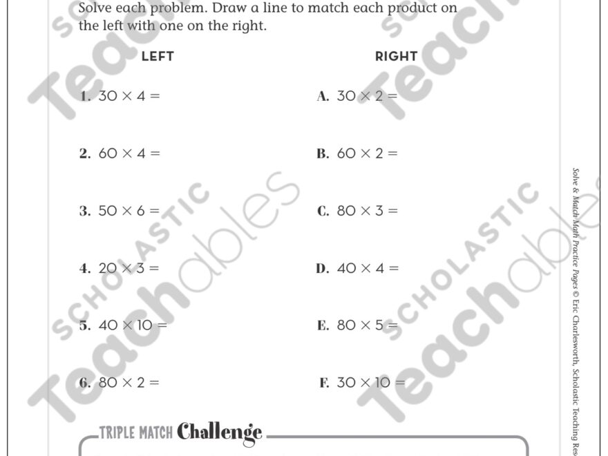 Multiplying With Multiples Of 10 Solve Match Math Printable Skills Sheets