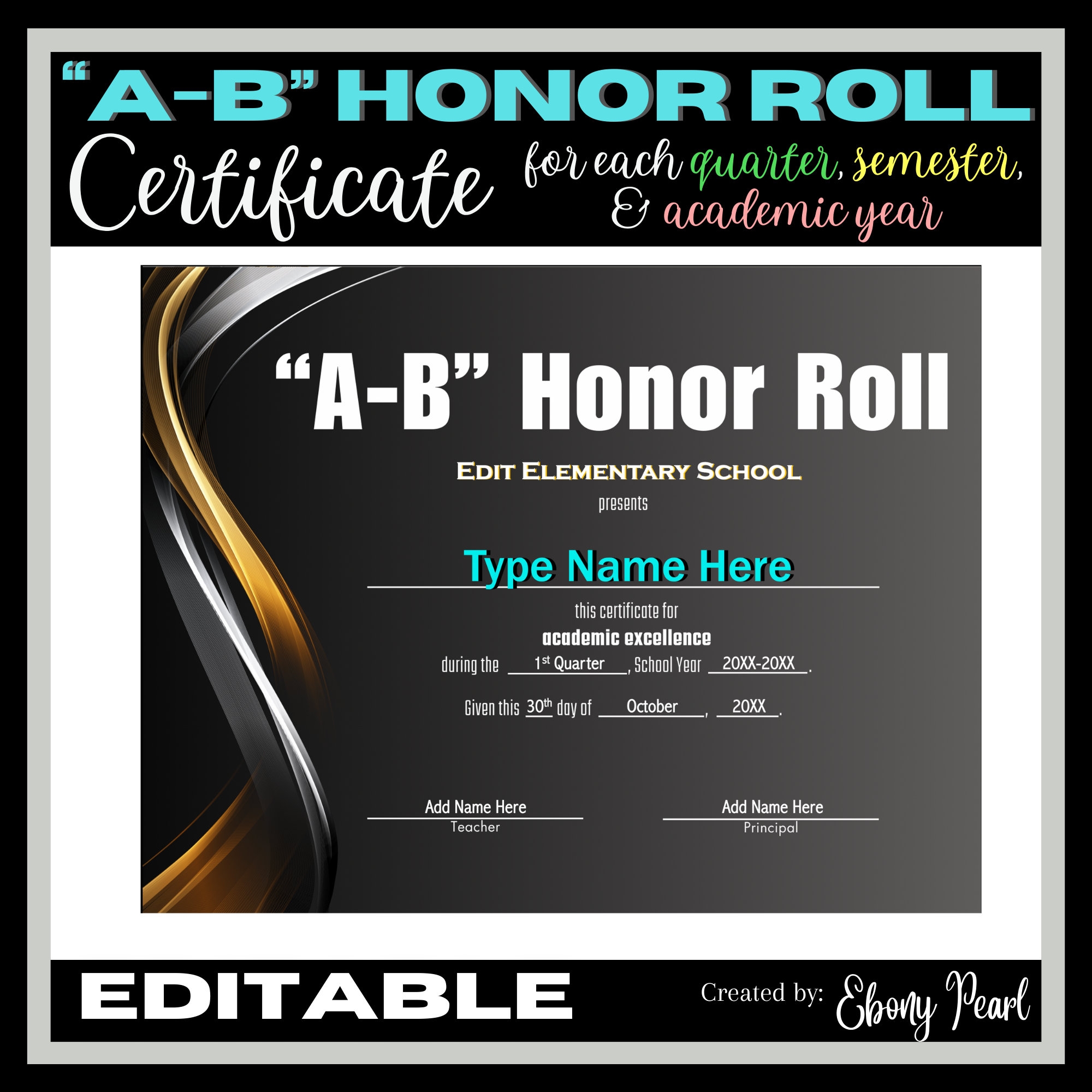 A/B Honor Roll Free Printable