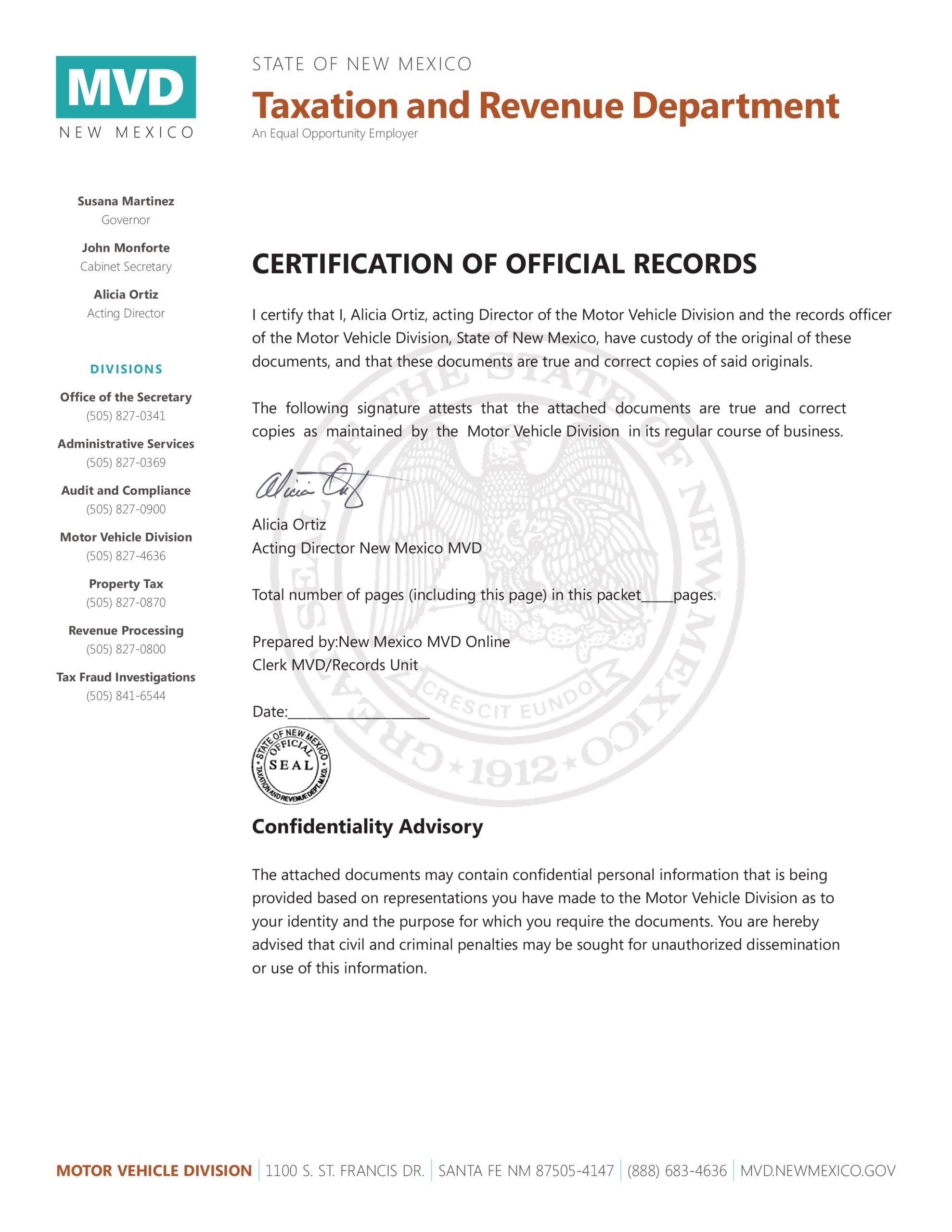 Printable Tap New Mexico Certificate