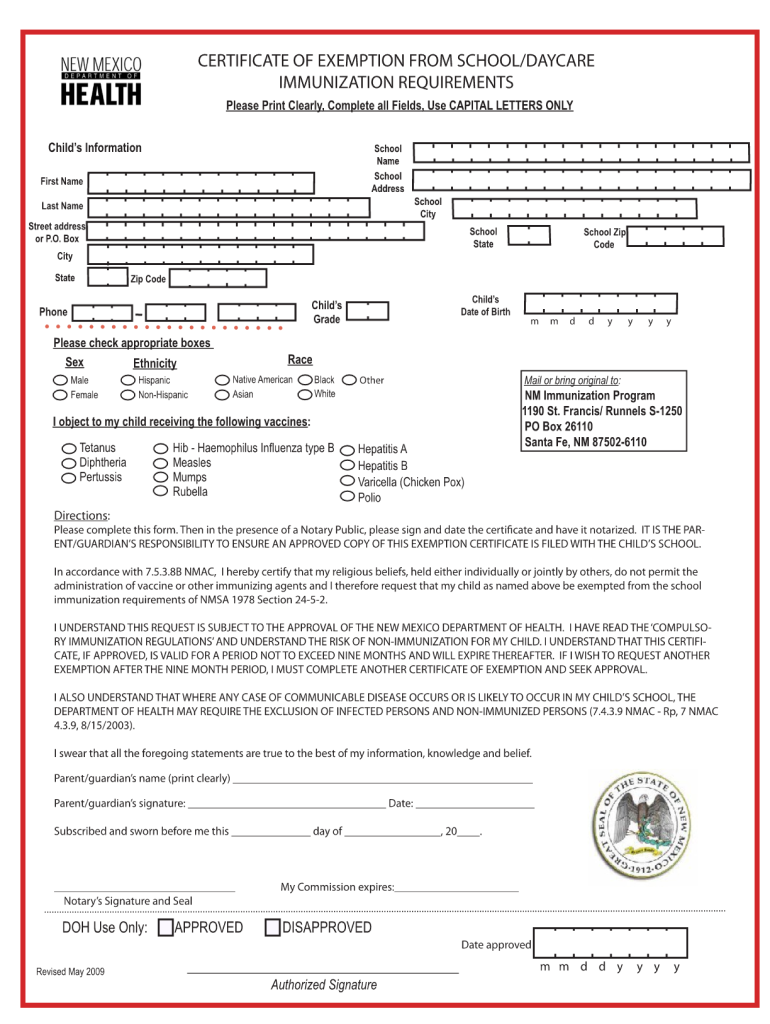 Nm Vaccine Exemption Form Fill Out Sign Online DocHub
