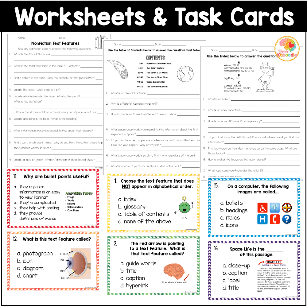 Nonfiction Text Features Activities Posters Task Cards MORE 