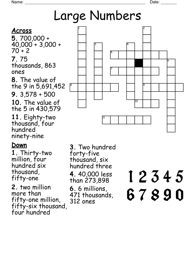 Numbers Crossword Puzzles Printable