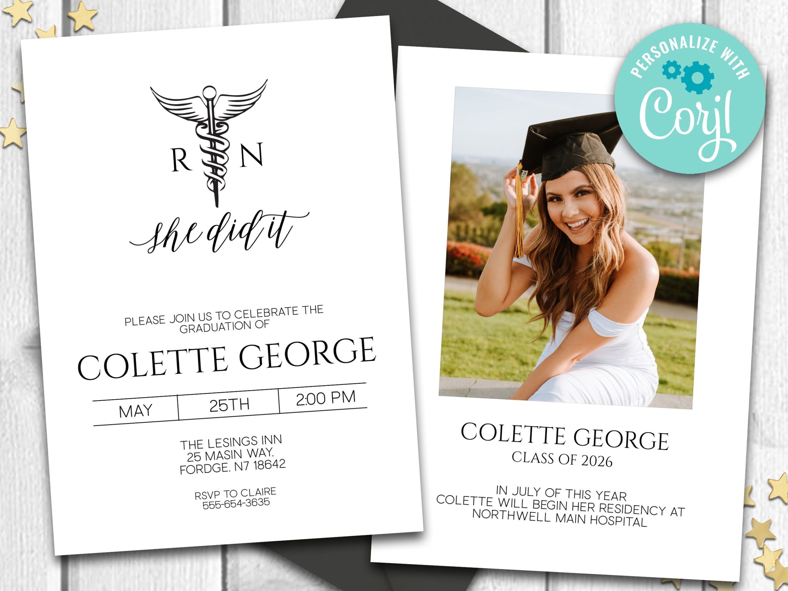 Nurse Graduation Party Invite Modern RN Announcement Minimalist Worksheets Library