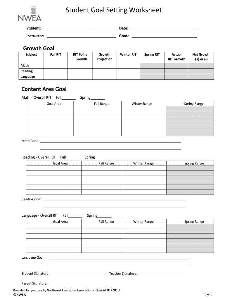 Nwea Goal Setting Sheet Fill Online Printable Fillable Blank PdfFiller