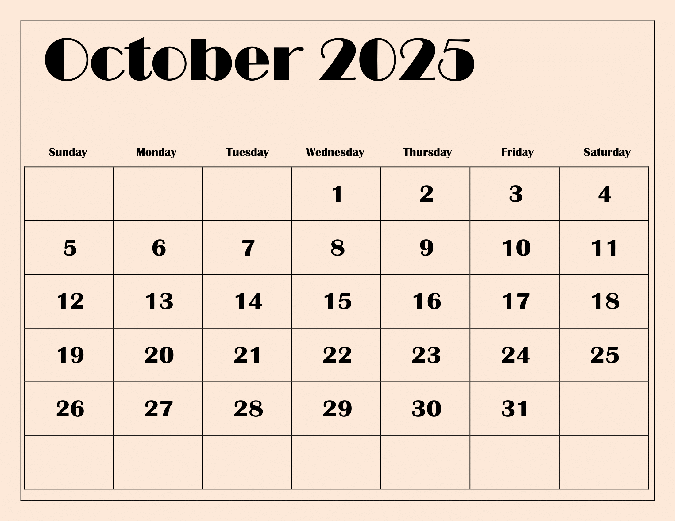 October Free Printable Calendar 2025